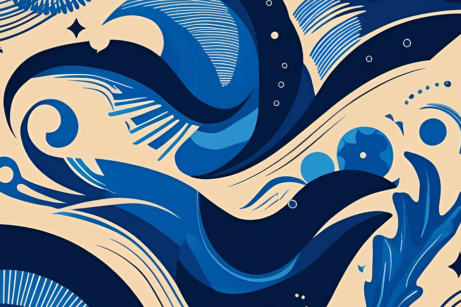 Illustration abstraite en tonalités bleues représentant l’énergie et les structures rythmiques des rythmes brésiliens.